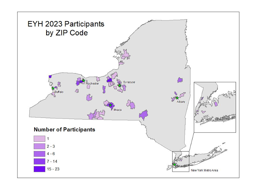 Map showing EYH 2023 Participants by ZIP Code