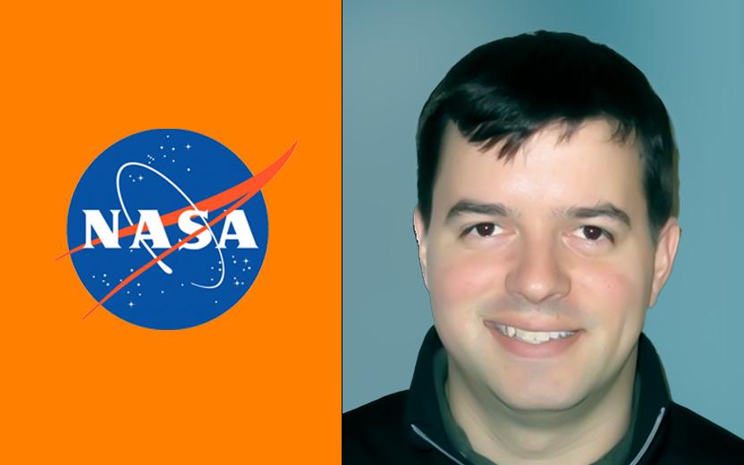 Dr. Jacob Graham next to NASA Logo